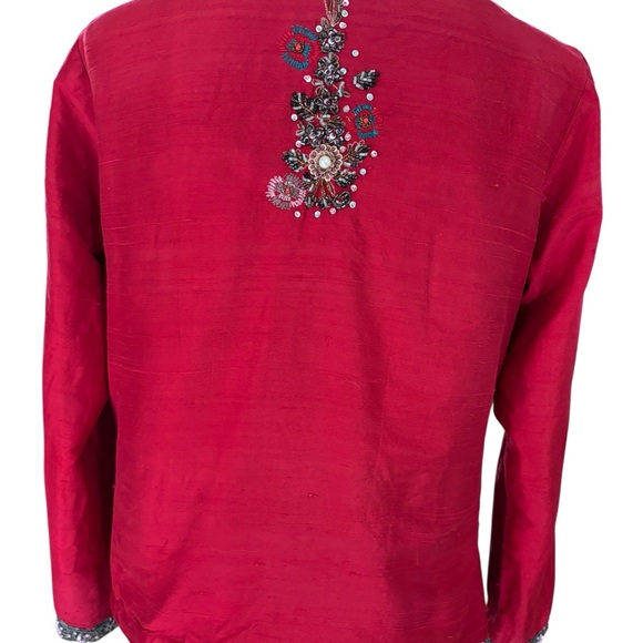 Chico’s Silk Beaded Jacket Size 1 (M 8/10) – Embellished Boho Statement - Picture 5 of 12